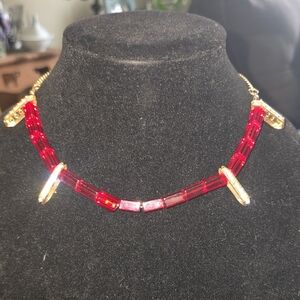 Gold-Accent Red Glass Bead Necklace for Women